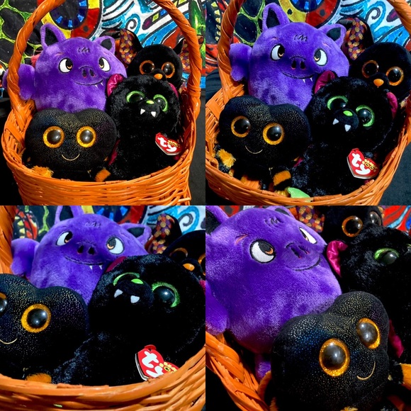 Halloween Plush Bat Spider Assortment in Vintage Orange Witch Basket - Picture 10 of 11